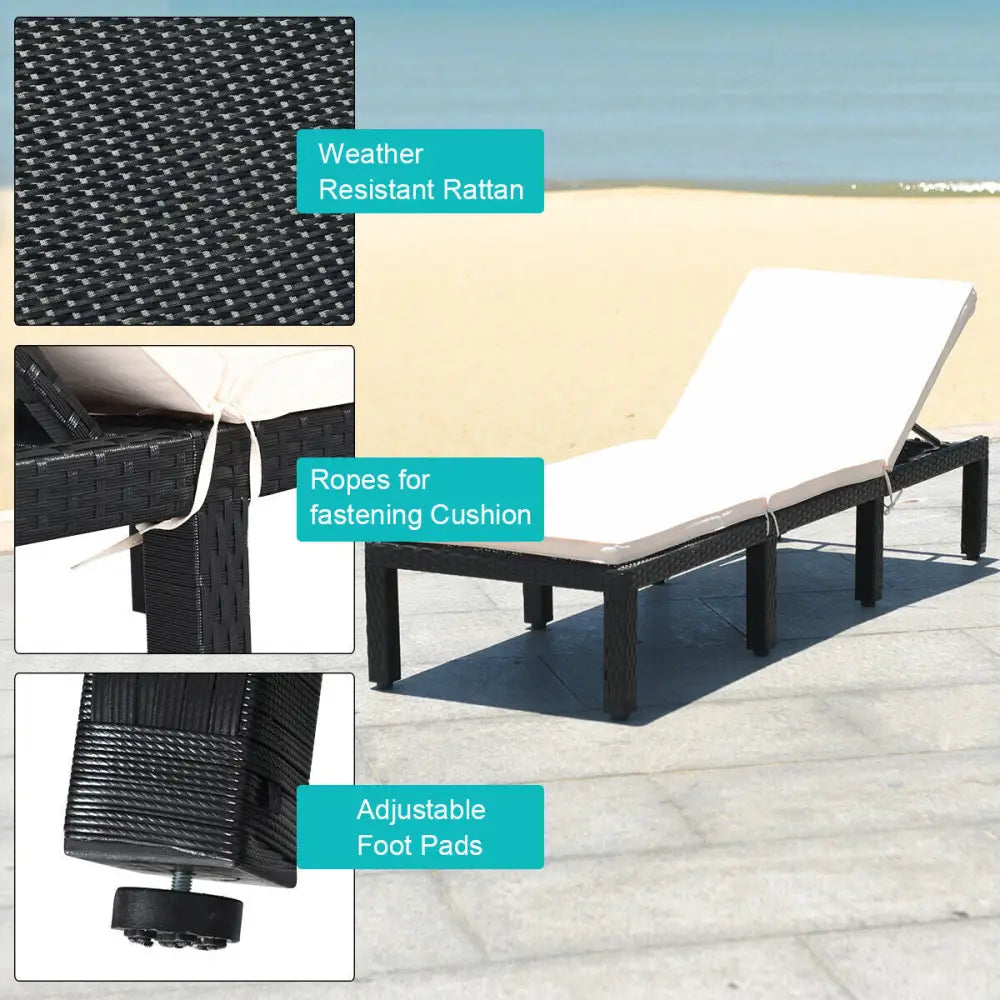 Patio Rattan Cushioned Height Adjustable Lounge Chair-White - White - Outdoor Chaise Lounges