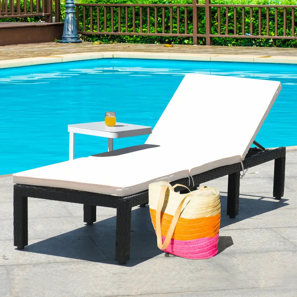 Patio Rattan Cushioned Height Adjustable Lounge Chair-White - White - Outdoor Chaise Lounges