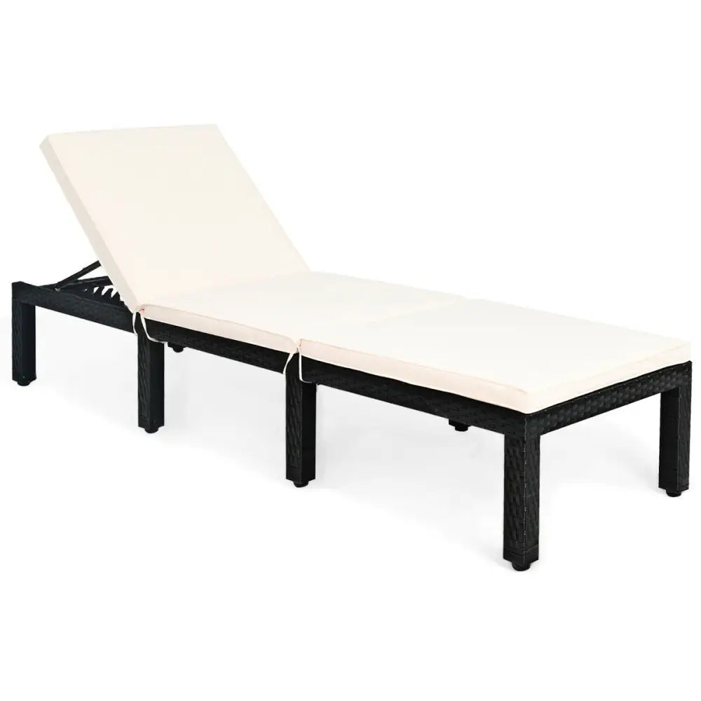 Patio Rattan Cushioned Height Adjustable Lounge Chair-White - White - Outdoor Chaise Lounges