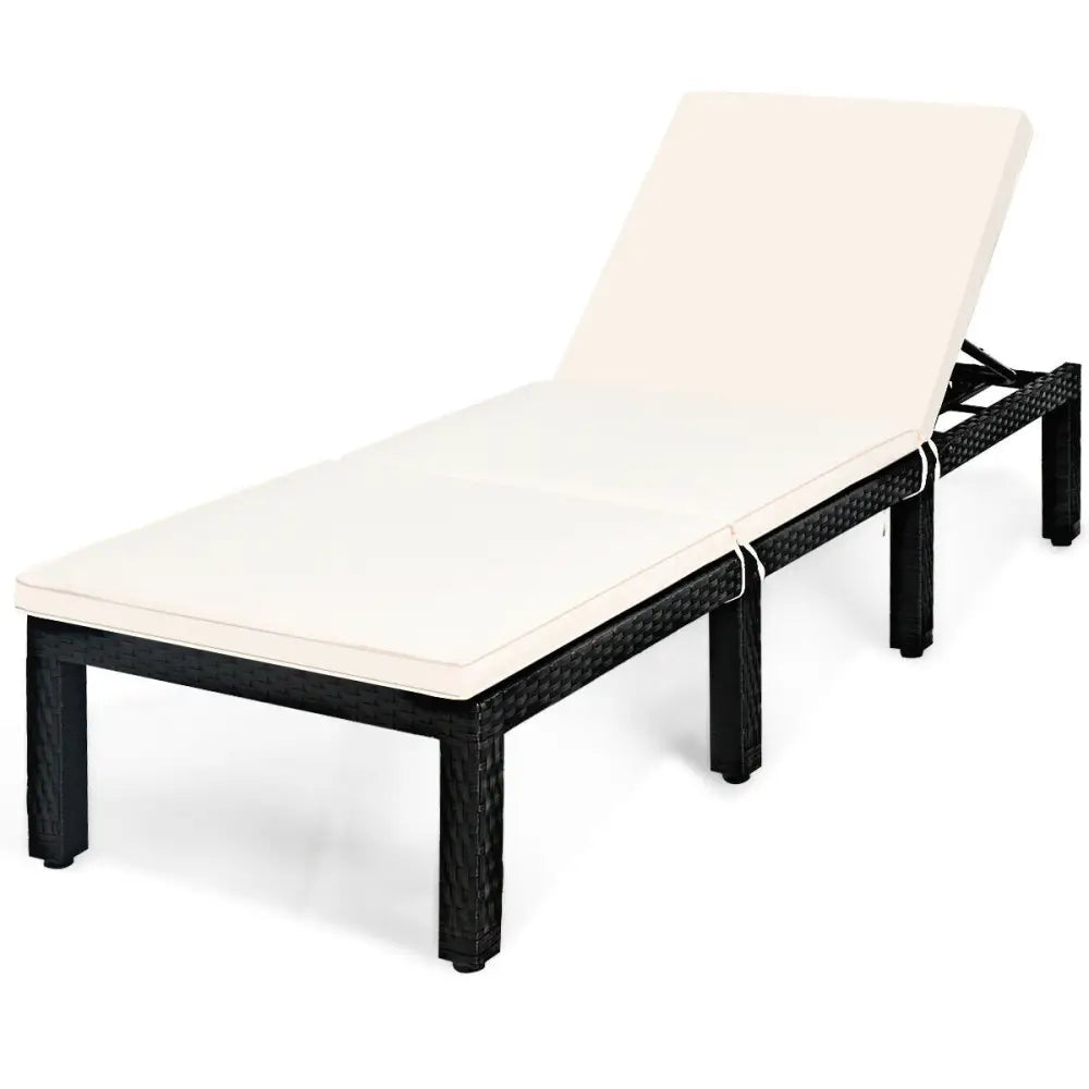 Patio Rattan Cushioned Height Adjustable Lounge Chair-White - White - Outdoor Chaise Lounges