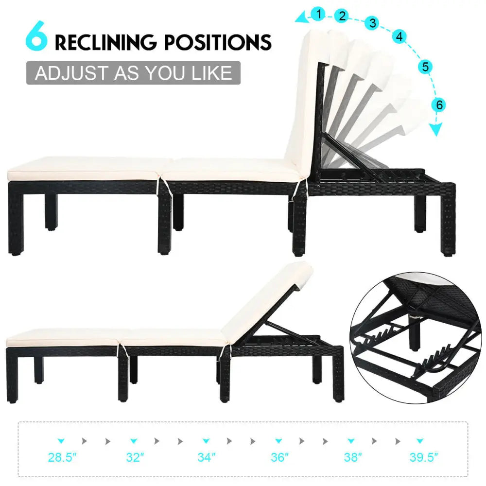 Patio Rattan Cushioned Height Adjustable Lounge Chair-White - White - Outdoor Chaise Lounges
