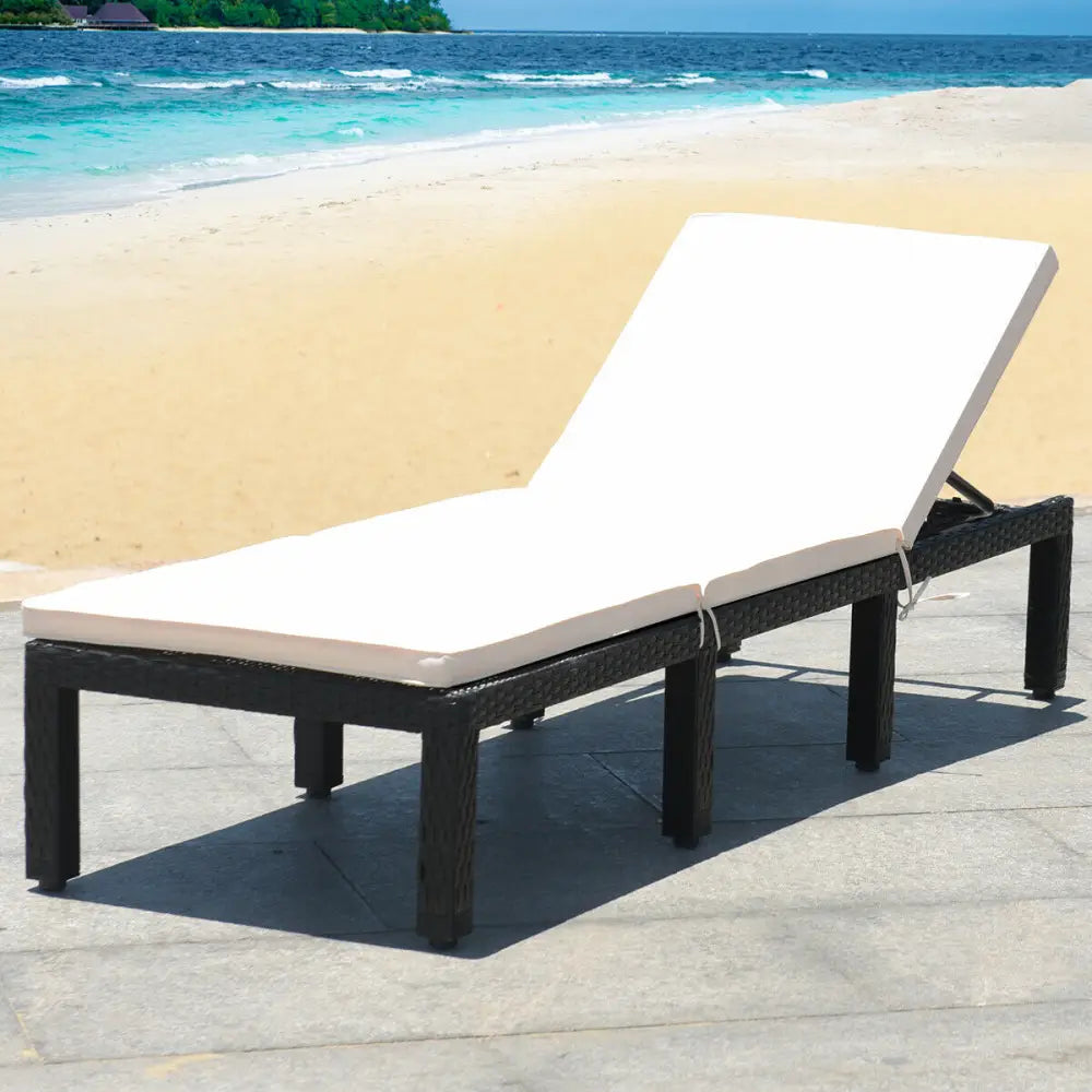 Patio Rattan Cushioned Height Adjustable Lounge Chair-White - White - Outdoor Chaise Lounges