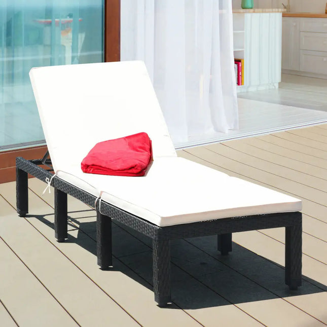 Patio Rattan Cushioned Height Adjustable Lounge Chair-White - White - Outdoor Chaise Lounges