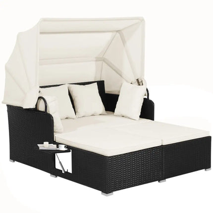 Patio Rattan Daybed with Retractable Canopy and Side Tables-Off White - Off White - Outdoor Sectionals