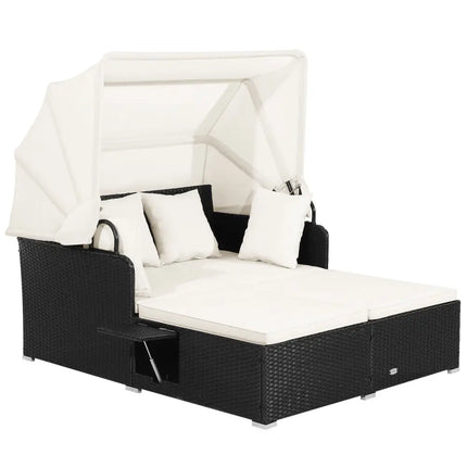 Patio Rattan Daybed with Retractable Canopy and Side Tables-Off White - Off White - Outdoor Sectionals