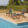 Patio Rattan Folding Lounge Chair with Acacia Wooden Frame Retractable Footrest Set of 2 - Brown - Outdoor Chaise