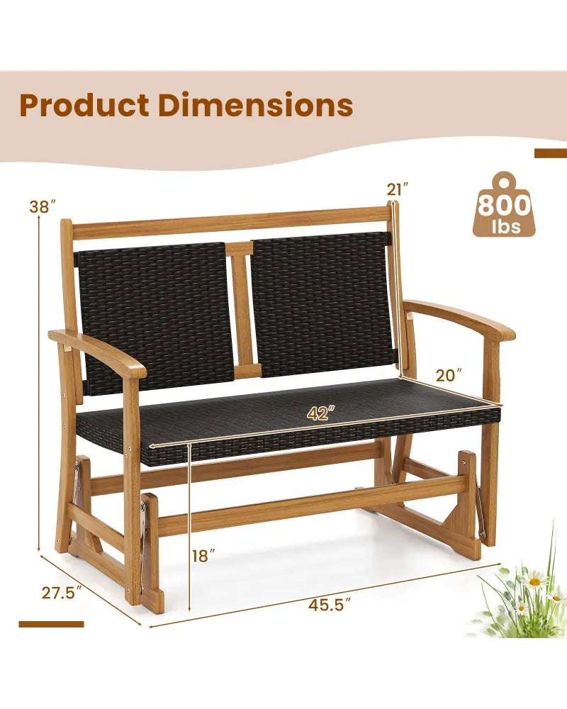 Patio Rattan Glider Bench for 2 with Acacia Wood Frame and Wicker Seat Back - Brown - Patio Rocking Chairs & Gliders