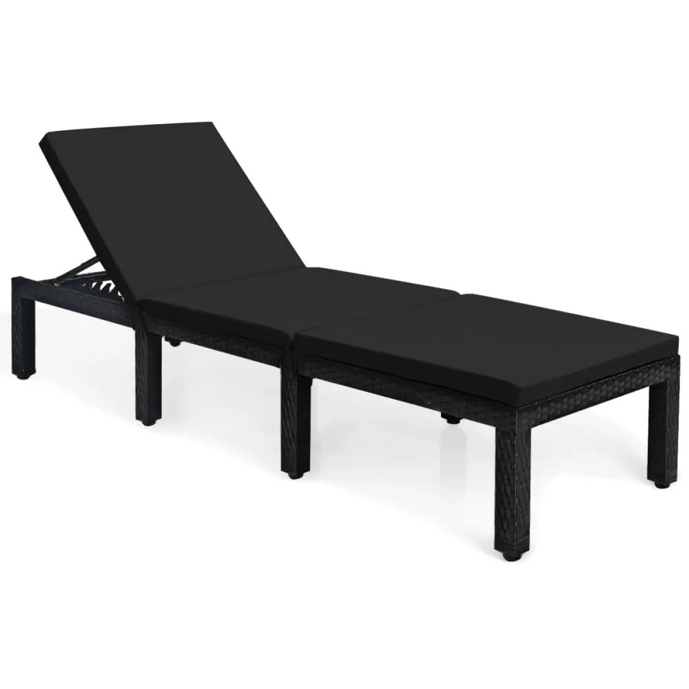 Patio Rattan Height Adjustable Lounge Chair with 2 Set of Cushion Cover-Black & Turquoise - Black & Turquoise - Outdoor