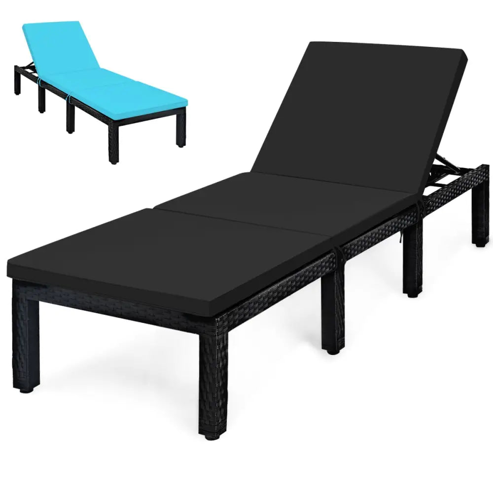 Patio Rattan Height Adjustable Lounge Chair with 2 Set of Cushion Cover-Black & Turquoise - Black & Turquoise - Outdoor