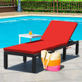 Patio Rattan Height Adjustable Lounge Chair with 2 Set of Cushion Cover-Red & Off White - Red & Off White - Outdoor