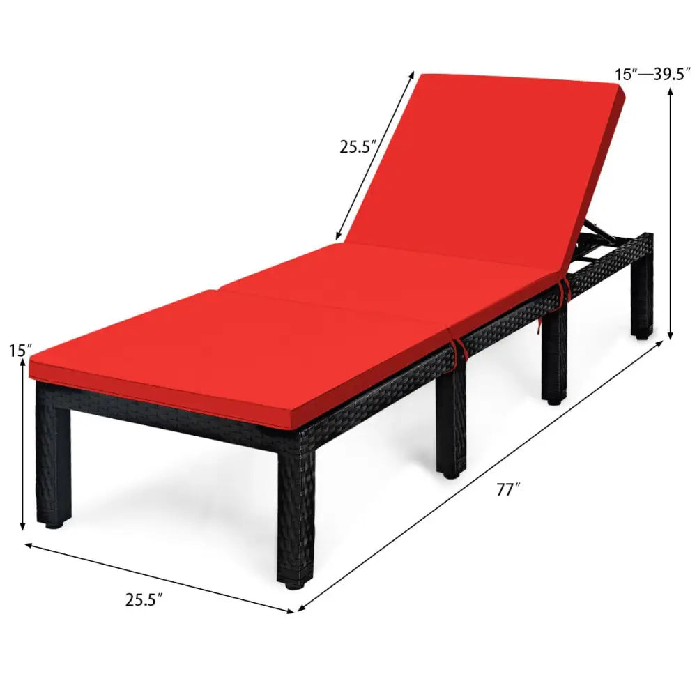 Patio Rattan Height Adjustable Lounge Chair with 2 Set of Cushion Cover-Red & Off White - Red & Off White - Outdoor