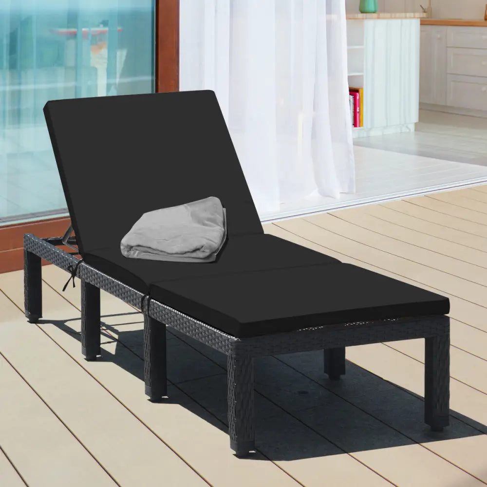 Patio Rattan Height Adjustable Lounge Chair with 2 Set of Cushion Cover-Black & Turquoise - Black & Turquoise - Outdoor