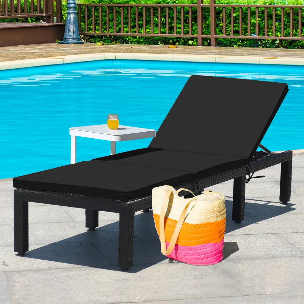 Patio Rattan Height Adjustable Lounge Chair with 2 Set of Cushion Cover-Black & Turquoise - Black & Turquoise - Outdoor