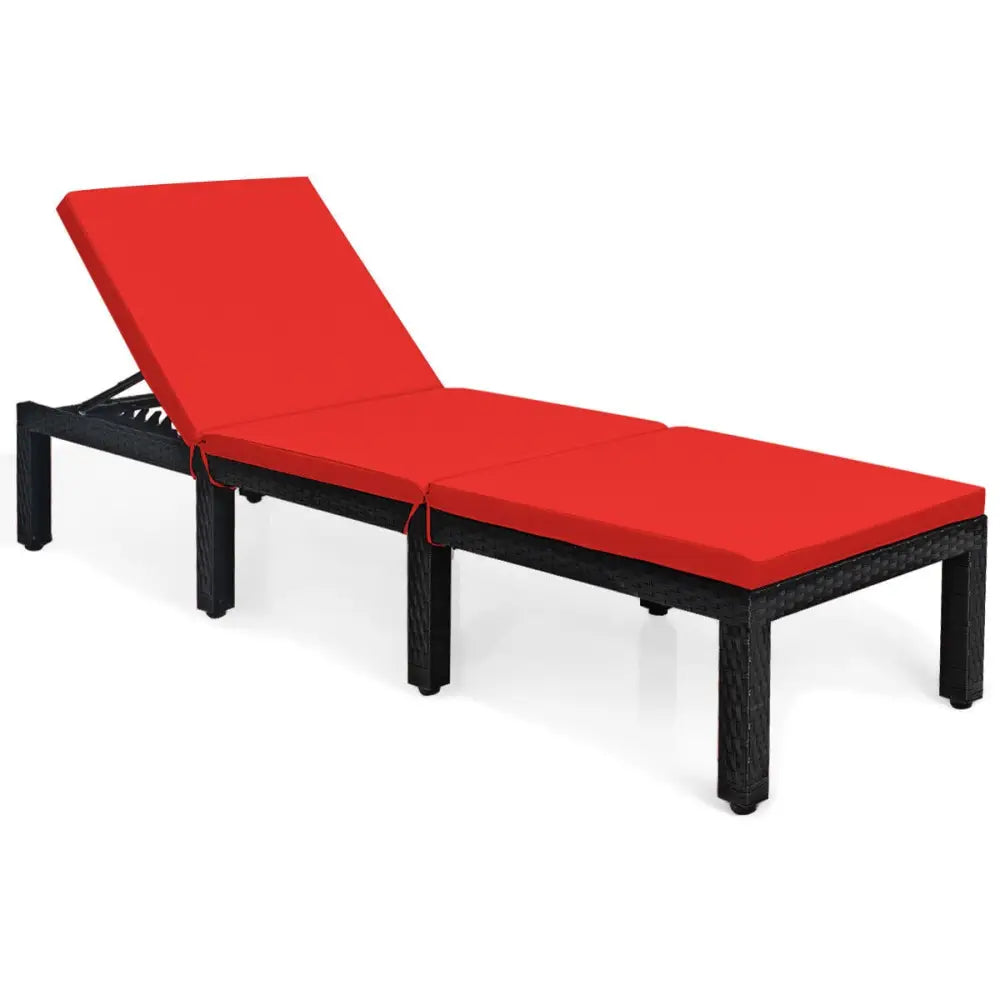 Patio Rattan Height Adjustable Lounge Chair with 2 Set of Cushion Cover-Red & Off White - Red & Off White - Outdoor