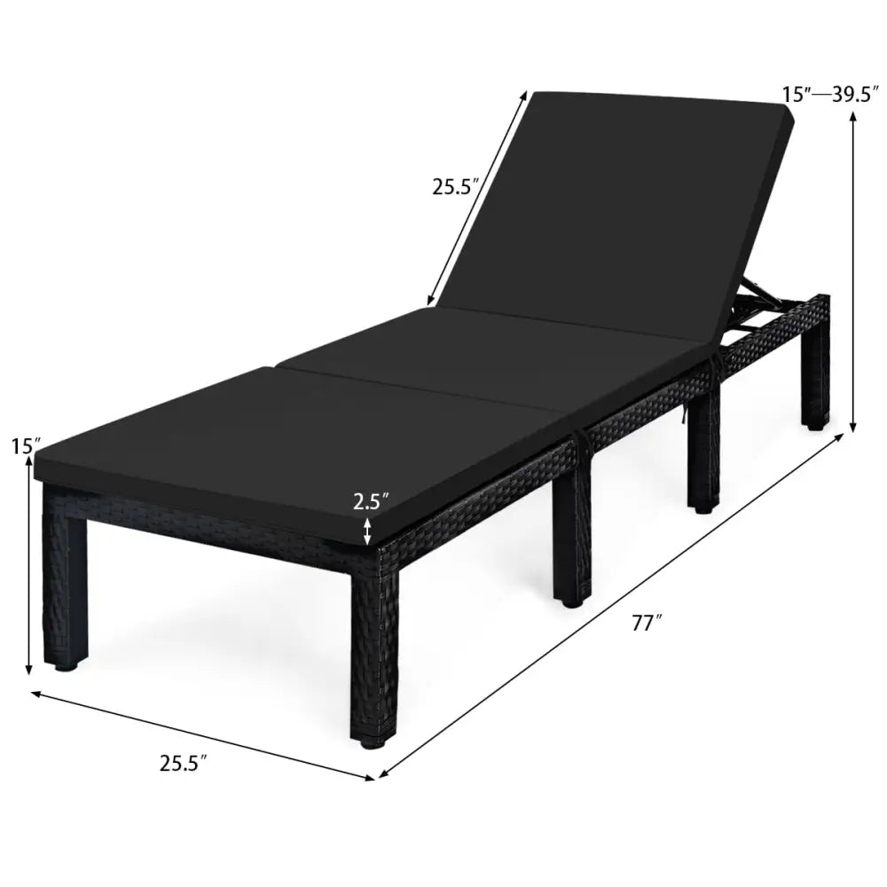 Patio Rattan Height Adjustable Lounge Chair with 2 Set of Cushion Cover-Black & Turquoise - Black & Turquoise - Outdoor