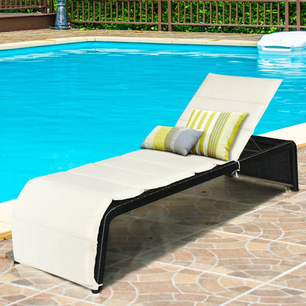 Patio Rattan Lounge Chair Back Adjustable Chaise Recliner with Cushions-White - White - Outdoor Chaise Lounges