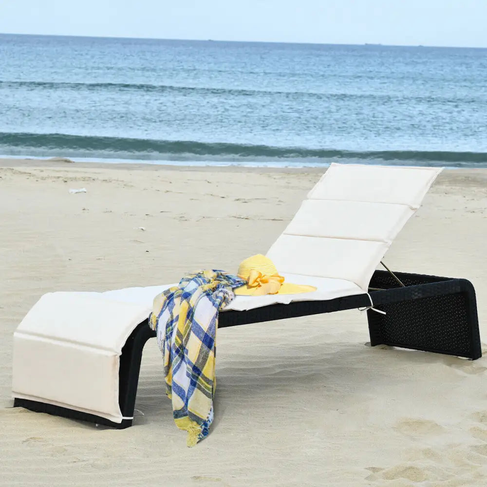Patio Rattan Lounge Chair Back Adjustable Chaise Recliner with Cushions-White - White - Outdoor Chaise Lounges