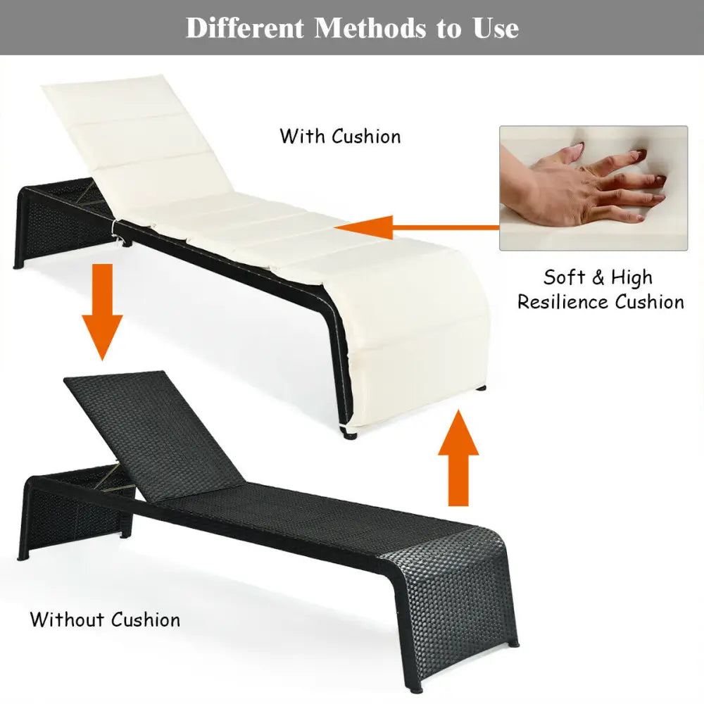 Patio Rattan Lounge Chair Back Adjustable Chaise Recliner with Cushions-White - White - Outdoor Chaise Lounges