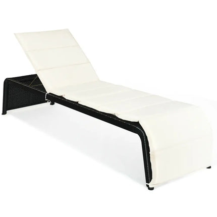 Patio Rattan Lounge Chair Back Adjustable Chaise Recliner with Cushions-White - White - Outdoor Chaise Lounges