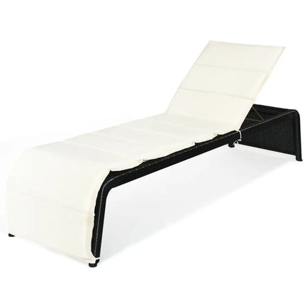 Patio Rattan Lounge Chair Back Adjustable Chaise Recliner with Cushions-White - White - Outdoor Chaise Lounges