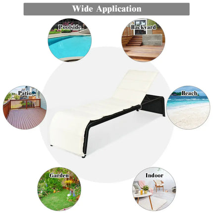 Patio Rattan Lounge Chair Back Adjustable Chaise Recliner with Cushions-White - White - Outdoor Chaise Lounges