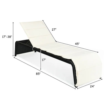 Patio Rattan Lounge Chair Back Adjustable Chaise Recliner with Cushions-White - White - Outdoor Chaise Lounges