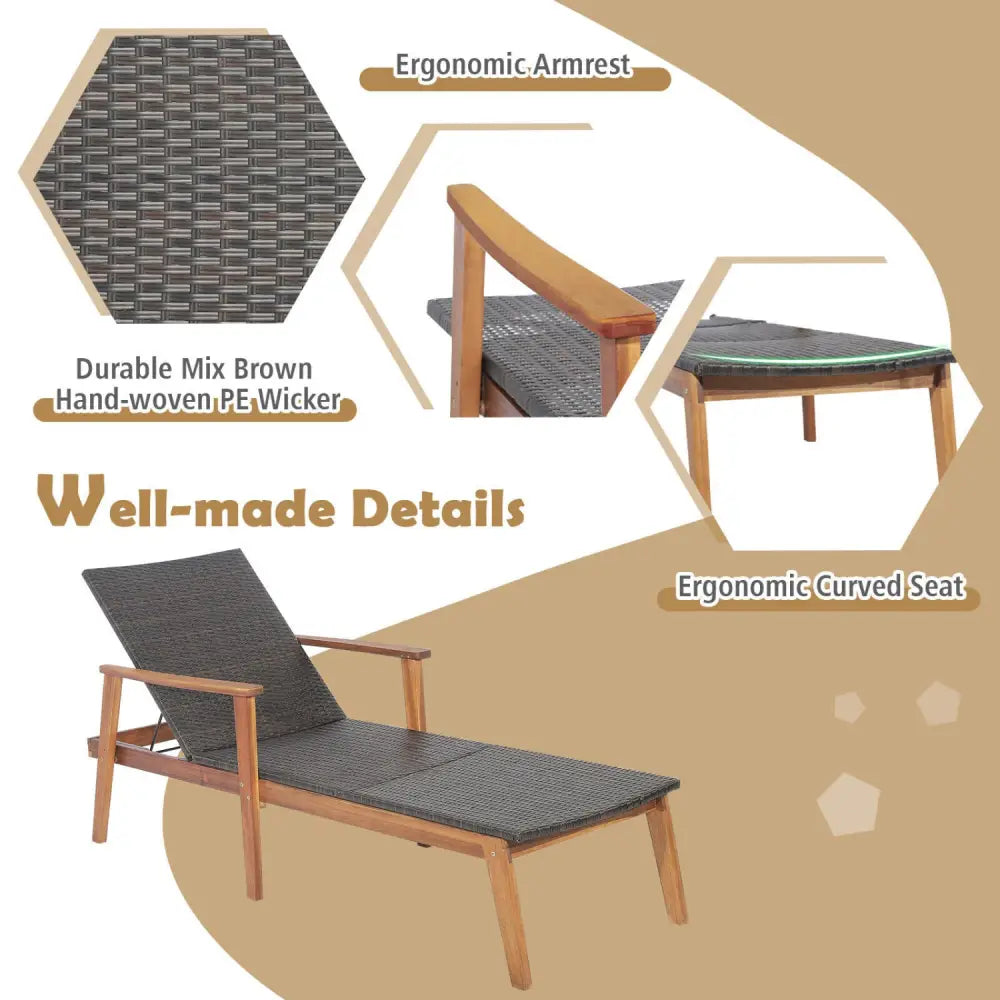Patio Rattan Lounge Chair with 4-Position Adjustable Backrest - Brown - Outdoor Chaise Lounges