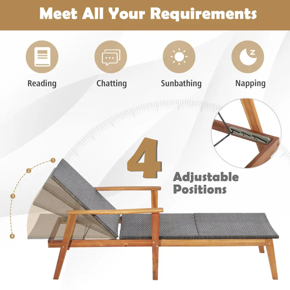 Patio Rattan Lounge Chair with 4-Position Adjustable Backrest - Brown - Outdoor Chaise Lounges