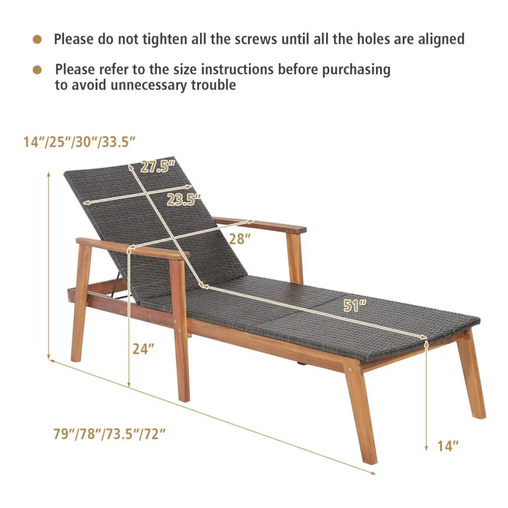 Patio Rattan Lounge Chair with 4-Position Adjustable Backrest - Brown - Outdoor Chaise Lounges