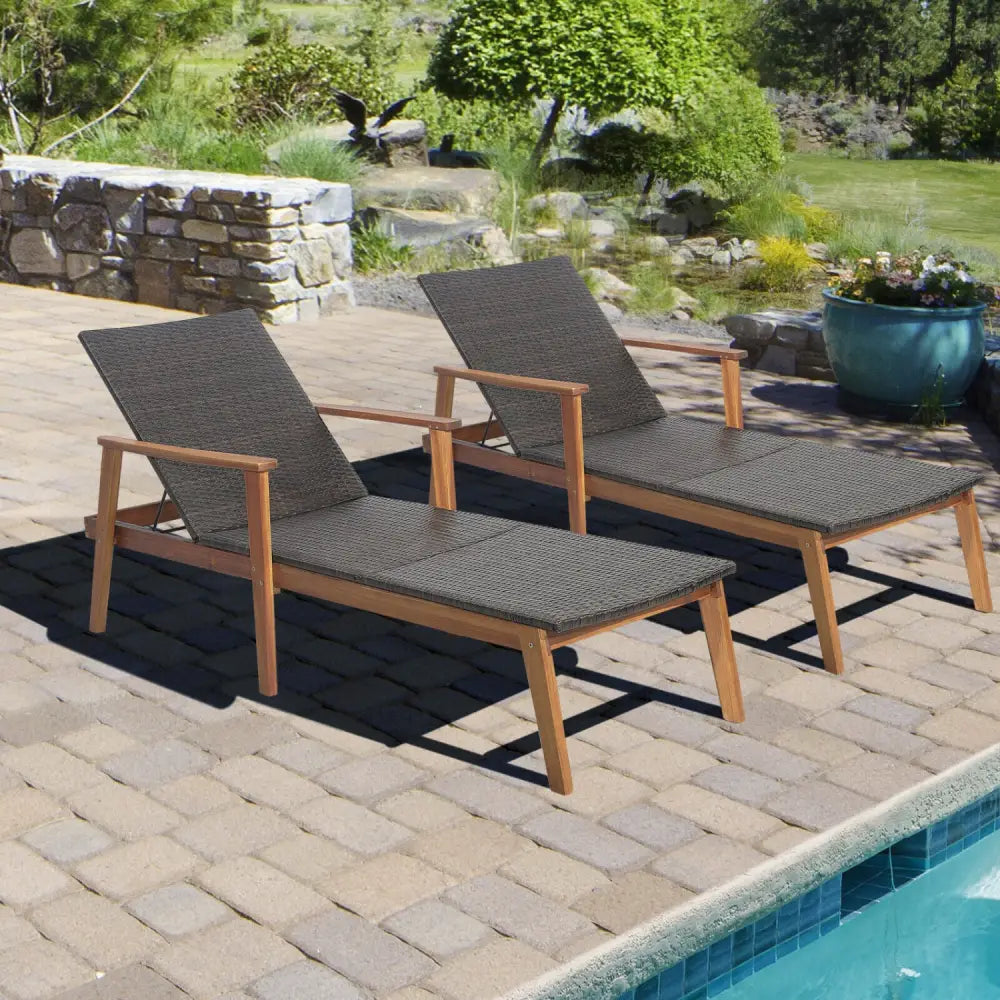 Patio Rattan Lounge Chair with 4-Position Adjustable Backrest - Brown - Outdoor Chaise Lounges