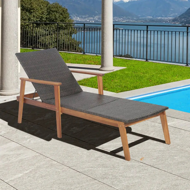 Patio Rattan Lounge Chair with 4-Position Adjustable Backrest - Brown - Outdoor Chaise Lounges