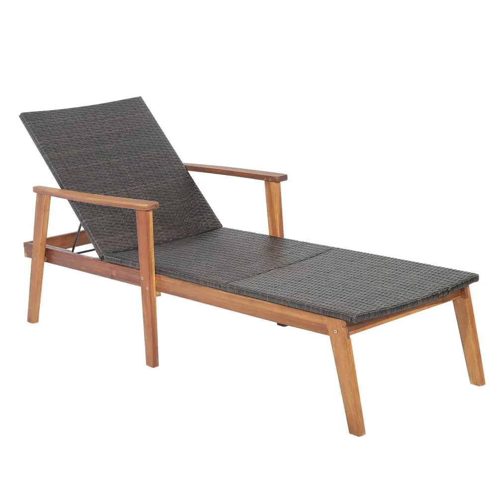 Patio Rattan Lounge Chair with 4-Position Adjustable Backrest - Brown - Outdoor Chaise Lounges
