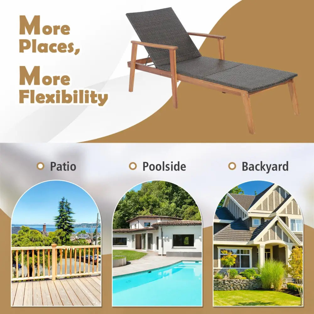 Patio Rattan Lounge Chair with 4-Position Adjustable Backrest - Brown - Outdoor Chaise Lounges