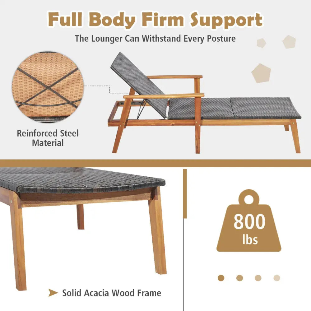 Patio Rattan Lounge Chair with 4-Position Adjustable Backrest - Brown - Outdoor Chaise Lounges