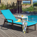 Patio Rattan Lounge Chaise Recliner with Back Adjustable Cushioned-Turquoise - Turquoise - Outdoor Chaise Lounges