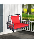 Patio Rattan Porch Swing Hammock Chair with Seat Cushion-Red - Red - Porch Swings