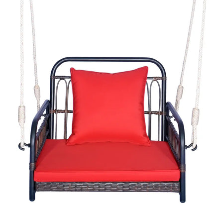 Patio Rattan Porch Swing Hammock Chair with Seat Cushion-Red - Red - Porch Swings