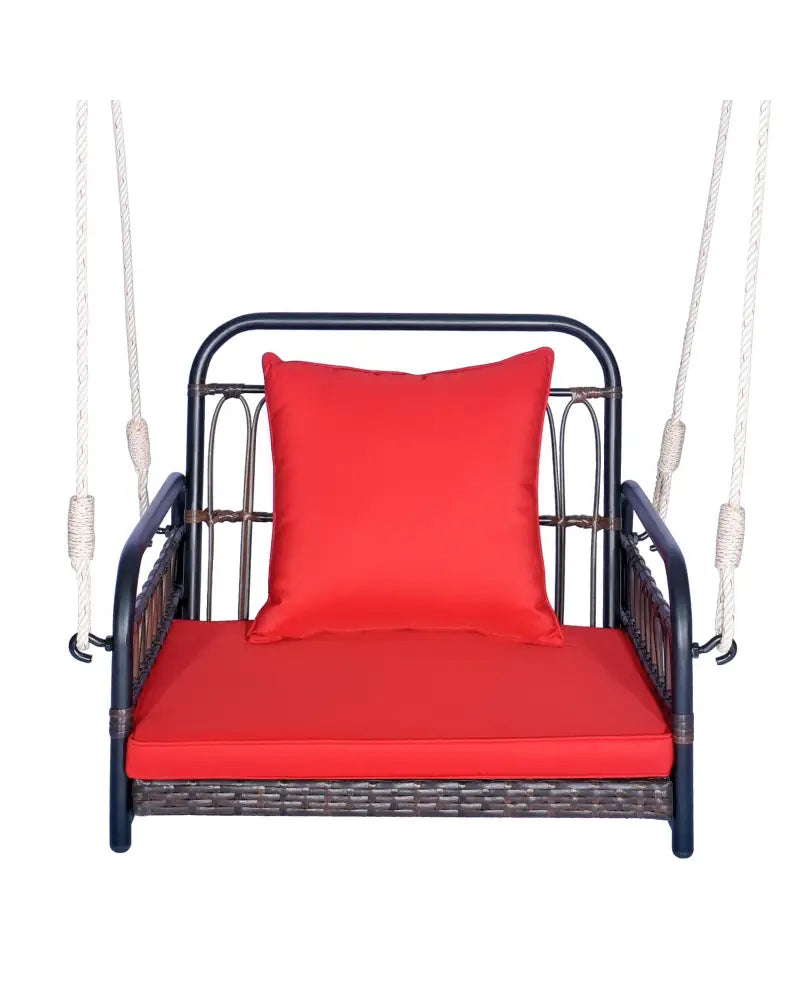 Patio Rattan Porch Swing Hammock Chair with Seat Cushion-Red - Red - Porch Swings