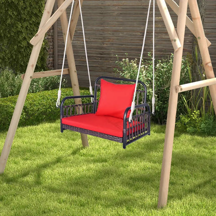 Patio Rattan Porch Swing Hammock Chair with Seat Cushion-Red - Red - Porch Swings