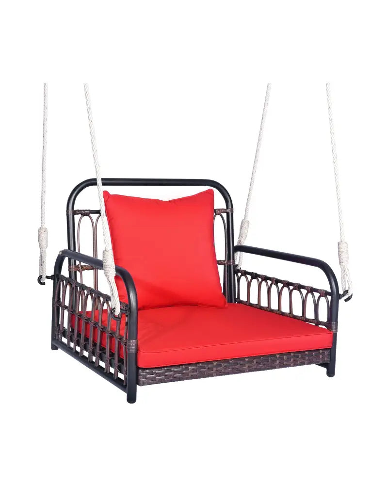 Patio Rattan Porch Swing Hammock Chair with Seat Cushion-Red - Red - Porch Swings