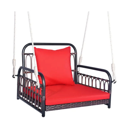 Patio Rattan Porch Swing Hammock Chair with Seat Cushion-Red - Red - Porch Swings