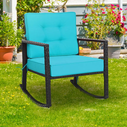 Patio Rattan Rocker Outdoor Glider Rocking Chair Cushion Lawn-Turquoise - Turquoise - Patio Rocking Chairs & Gliders