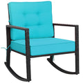 Patio Rattan Rocker Outdoor Glider Rocking Chair Cushion Lawn-Turquoise - Turquoise - Patio Rocking Chairs & Gliders