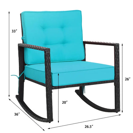Patio Rattan Rocker Outdoor Glider Rocking Chair Cushion Lawn-Turquoise - Turquoise - Patio Rocking Chairs & Gliders