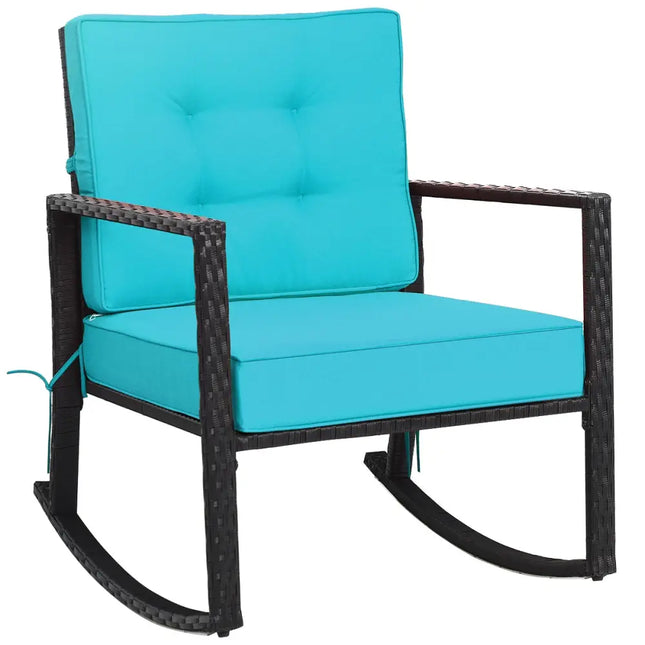 Patio Rattan Rocker Outdoor Glider Rocking Chair Cushion Lawn-Turquoise - Turquoise - Patio Rocking Chairs & Gliders