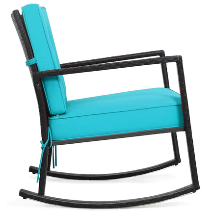 Patio Rattan Rocker Outdoor Glider Rocking Chair Cushion Lawn-Turquoise - Turquoise - Patio Rocking Chairs & Gliders