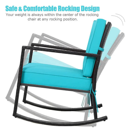 Patio Rattan Rocker Outdoor Glider Rocking Chair Cushion Lawn-Turquoise - Turquoise - Patio Rocking Chairs & Gliders