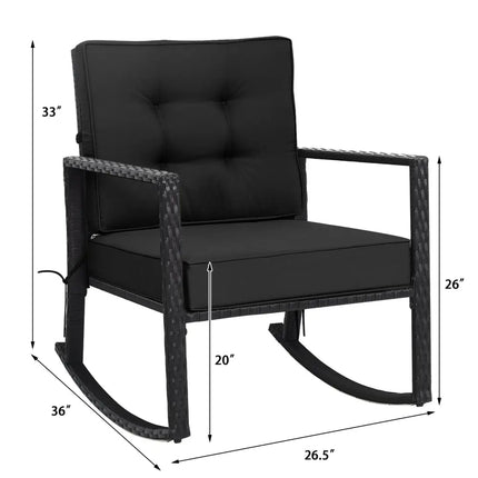Patio Rattan Rocker Outdoor Glider Rocking Chair Cushion Lawn-Black - Black - Patio Rocking Chairs & Gliders
