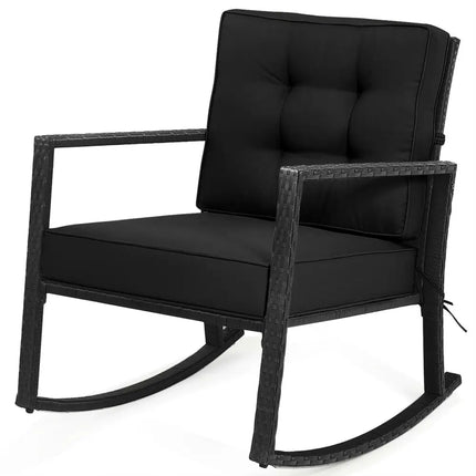 Patio Rattan Rocker Outdoor Glider Rocking Chair Cushion Lawn-Black - Black - Patio Rocking Chairs & Gliders