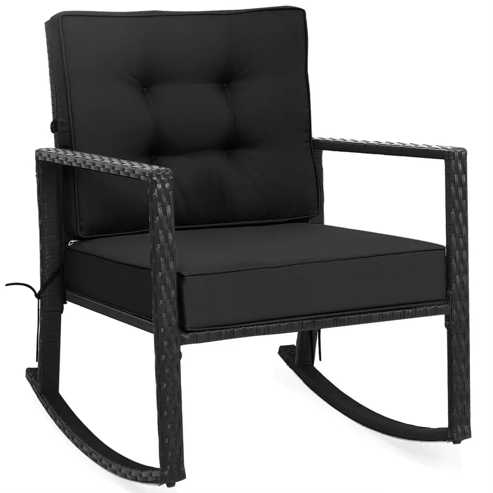 Patio Rattan Rocker Outdoor Glider Rocking Chair Cushion Lawn-Black - Black - Patio Rocking Chairs & Gliders